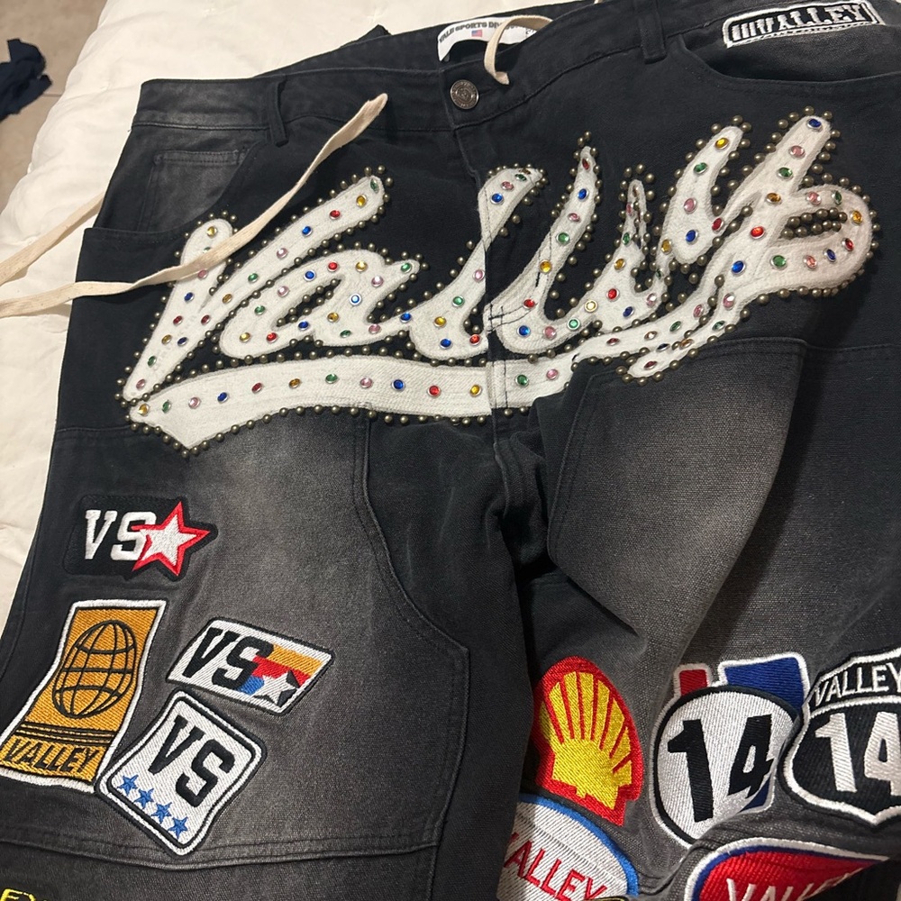 Valley Black Embellished Men's Jean Shorts